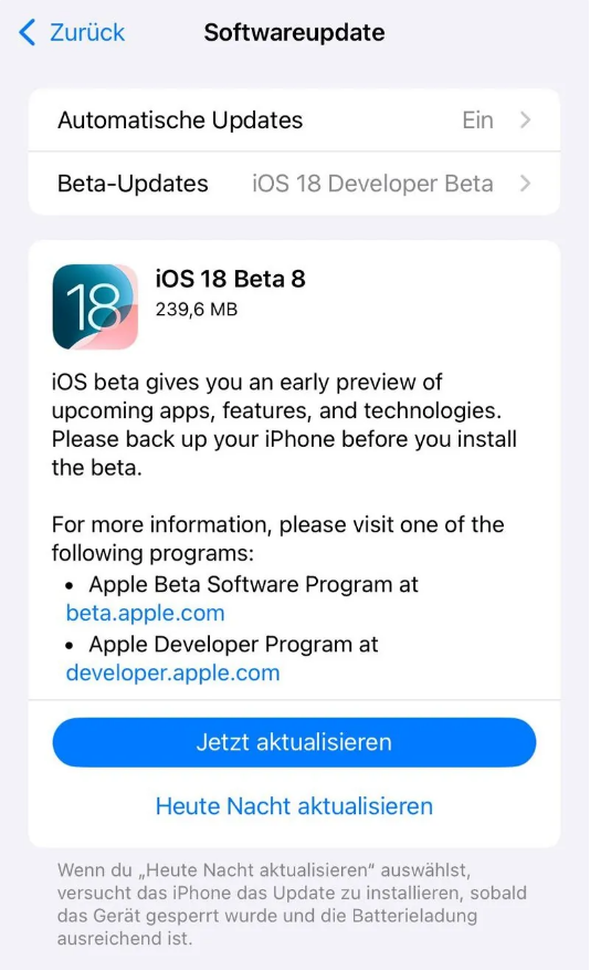 叠彩苹果手机维修分享苹果 iOS / iPadOS 18 开发者预览版 Beta 8 发布 